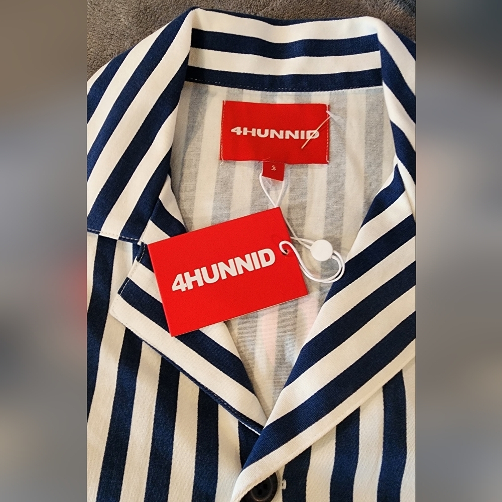 4HUNNID HAVANA STRIPES BUTTON UP CROPPED MENS SHIRT NWT SIZE SMALL - Picture 3 of 13